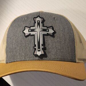 Cross Patched Heather Grey/Birch/Amber Gold Mesh Low Profile Snapback
